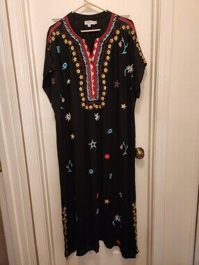 Womens Boho Embroidered Maxi Kaftan - Size XL